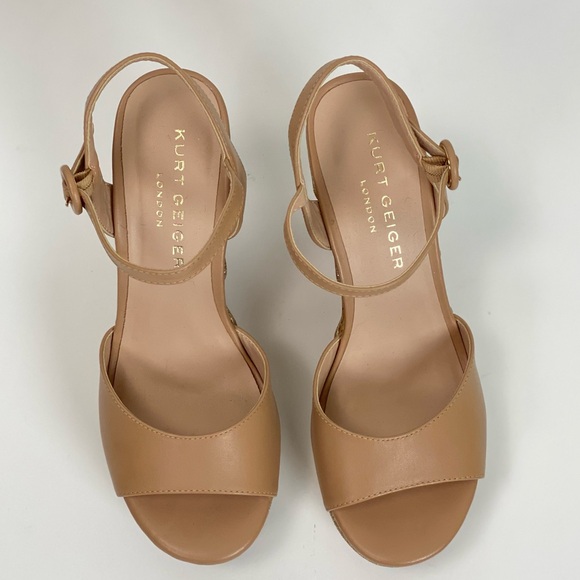 Kurt Geiger London Ally Summer Leather Cork Ankle Strap Wedge Nude Silver Sz 8.5 - Picture 6 of 13